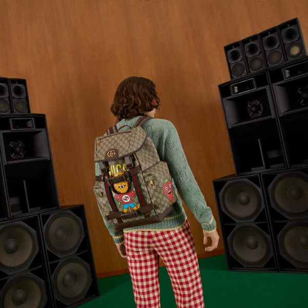 gucci cat print skateboard backpack